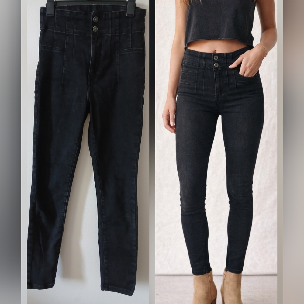 WE THE FREE People BLACK Skinny Stretch HIGH Waisted Denim JEANS Women's Size 29